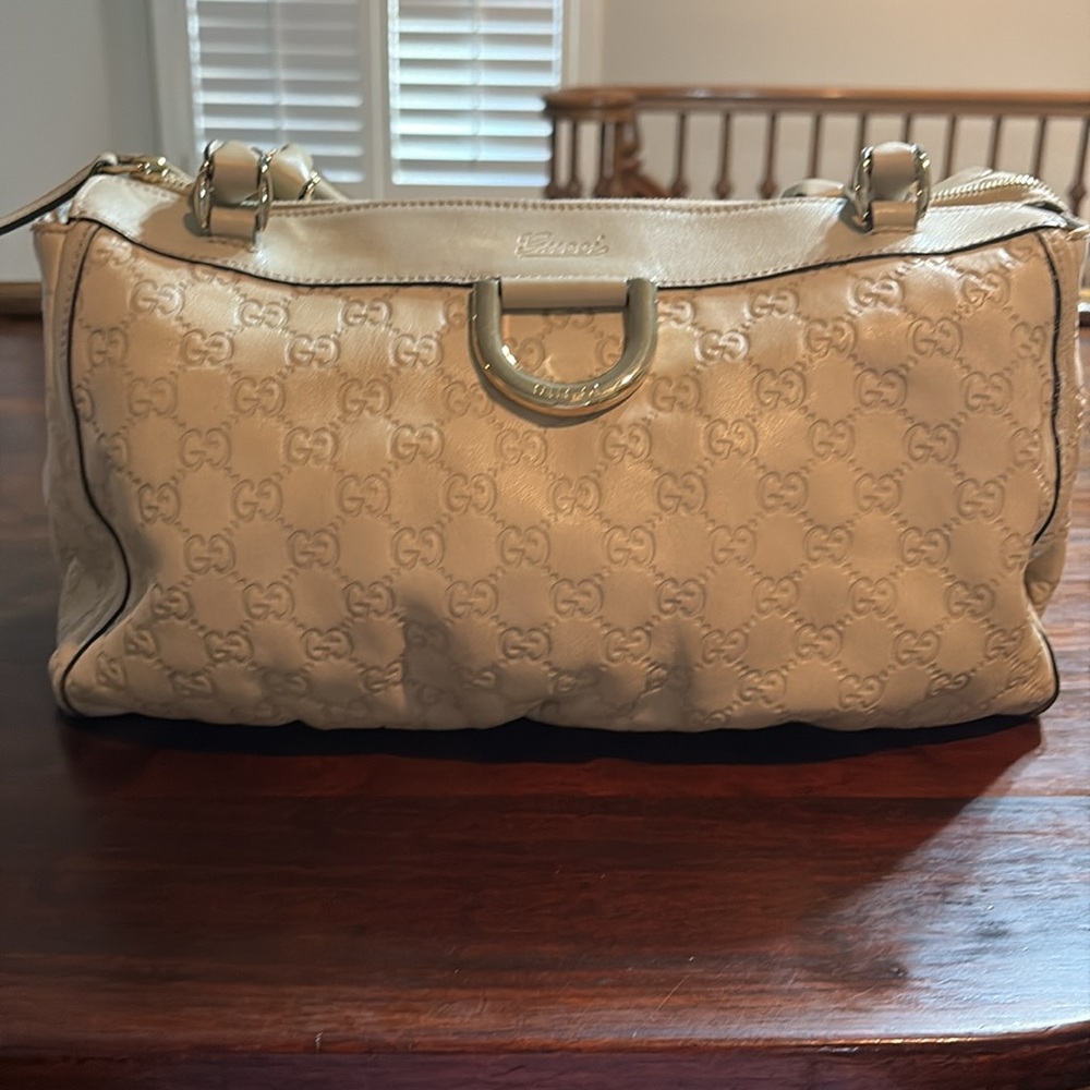 GUCCI Vintage Leather Abbey Tote/Cream